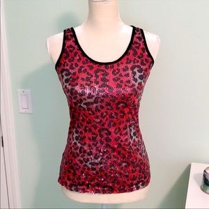 CHARLOTTE RUSSE Animal Print Sequined Tank, Red/Pink/White/Black/Silver, Small